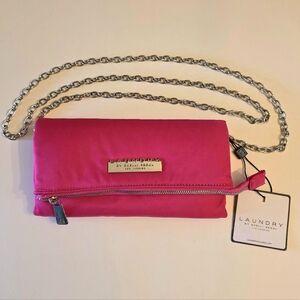 Laundry By Shelli Segal Clutch Crossbody Silver Chain Hot Pink Nylon Purse NWT